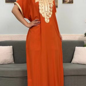 Djellaba orange en coton pour femme élégante