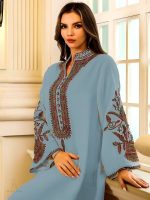 Djellaba bleu pour femme, élégance artisanale