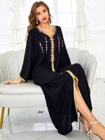 Djellaba femme marocaine noire avec motifs en diamants