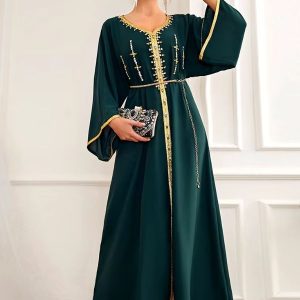 Djellaba femme marocaine vert avec motifs en diamants