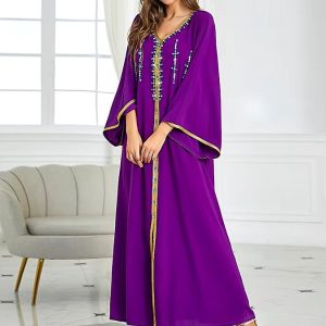 Djellaba femme marocaine violette avec motifs de diamants