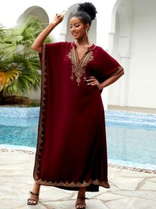 Style marocain, djellaba rouge "Mariam" pour toutes occasions