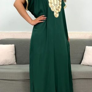 Robuste djellaba en coton pour femme, coloris vert