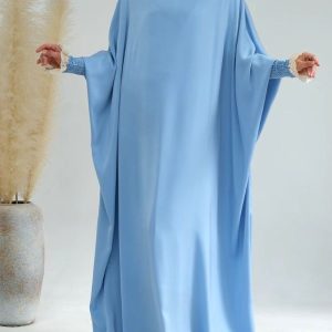 Jilbab bleu clair, style moderne et couvrant pour toutes occasions