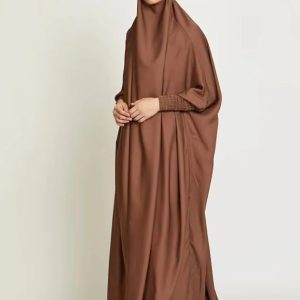 Jilbab 1 pièce marron élégant et pratique pour un look modeste