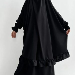 Jilbab noir 2 pièces élégant et moderne