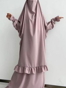 Jilbab 2 pièces couleur rose, élégant et confortable