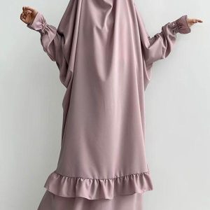 Jilbab 2 pièces couleur rose, élégant et confortable