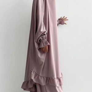 Jilbab rose en deux pièces, style moderne et pratique