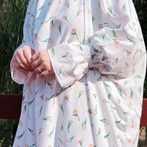 Jilbab de prière à motifs blancs, élégant et léger