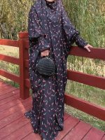 Jilbab de prière noir à motifs élégants