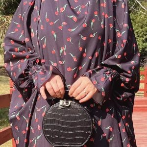 Jilbab noir avec motifs pour prière et méditation