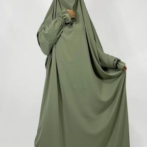 Jilbab une pièce couleur vert olive, élégant et confortable