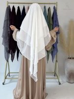 Khimar blanc à 3 voiles élégant et modeste