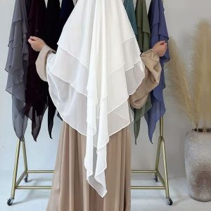 Khimar blanc à 3 voiles élégant et modeste