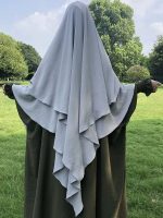Khimar gris clair 3 voiles élégant et léger