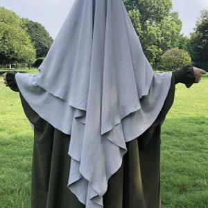 Khimar gris clair 3 voiles élégant et léger