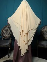 Khimar beige plissé à 3 voiles en mousseline