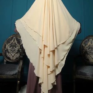 Khimar beige plissé à 3 voiles en mousseline