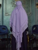 Khimar plissé 3 voiles en mousseline lavande