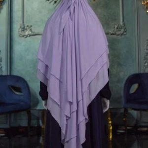 Khimar plissé 3 voiles en mousseline lavande