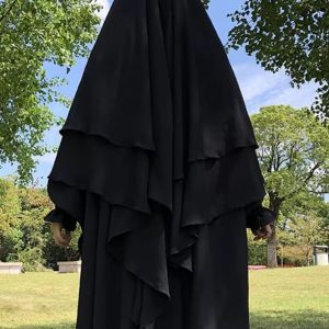 Khimar noir à 3 voiles élégant et polyvalent