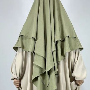 Khimar vert sauge à trois voiles élégant et raffiné