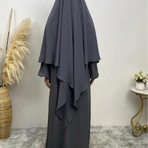 Khimar long gris foncé pour un style élégant et sobre