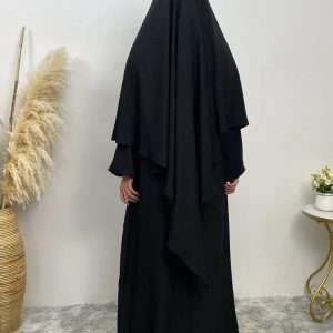 Khimar long noir élégant "Noir Sable Nuit