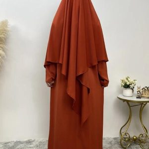 Khimar long en teinte Orange Terre Brûlée