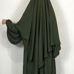 Khimar vert foncé en tissu léger et élégant