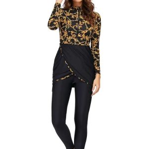 Maillot de bain burkini 3 pièces noir baroque