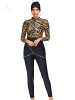 Maillot de bain burkini doré avec motif palmier