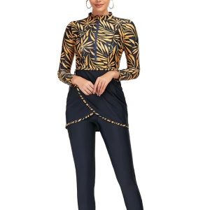 Maillot de bain burkini doré avec motif palmier