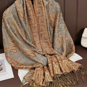 Pashmina gris perle avec touches dorées