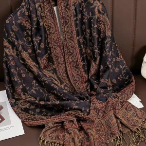 Pashmina noir et grenat