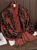 Pashmina noir et rouge écarlate en matière douce