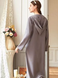 Robe longue djellaba pour femme, finition argentée