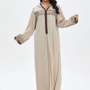 Robe djellaba femme moderne écru