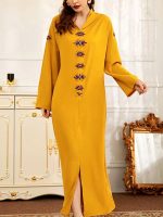 Robe djellaba moderne femme jaune safran, élégante et stylée