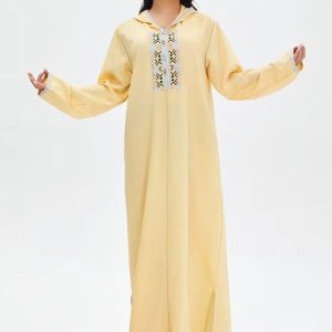Djellaba féminine contemporaine couleur or pâle