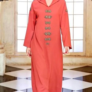 Robe djellaba femme moderne en rose terracotta