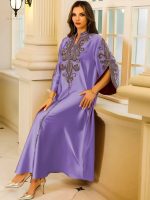 Robe djellaba florale lilas royal élégante et confortable
