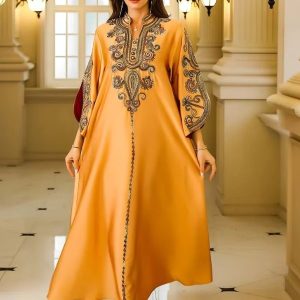 Robe djellaba safran élégante pour femme