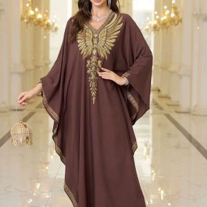 Robe djellaba marron chocolat élégante et raffinée
