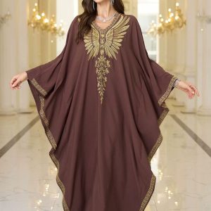 Djellaba royale en chocolat, style traditionnel et moderne