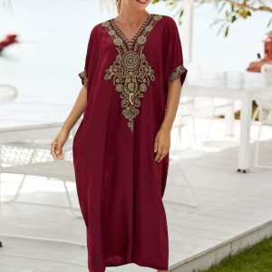 Robe djellaba rubis royal élégante et raffinée
